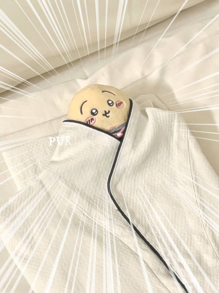 うさぎ（ツルリ状態）がガウンに収まっていました