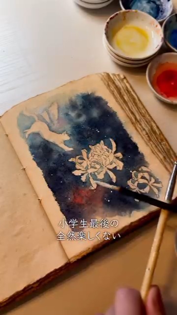白の絵の具を飛ばす
