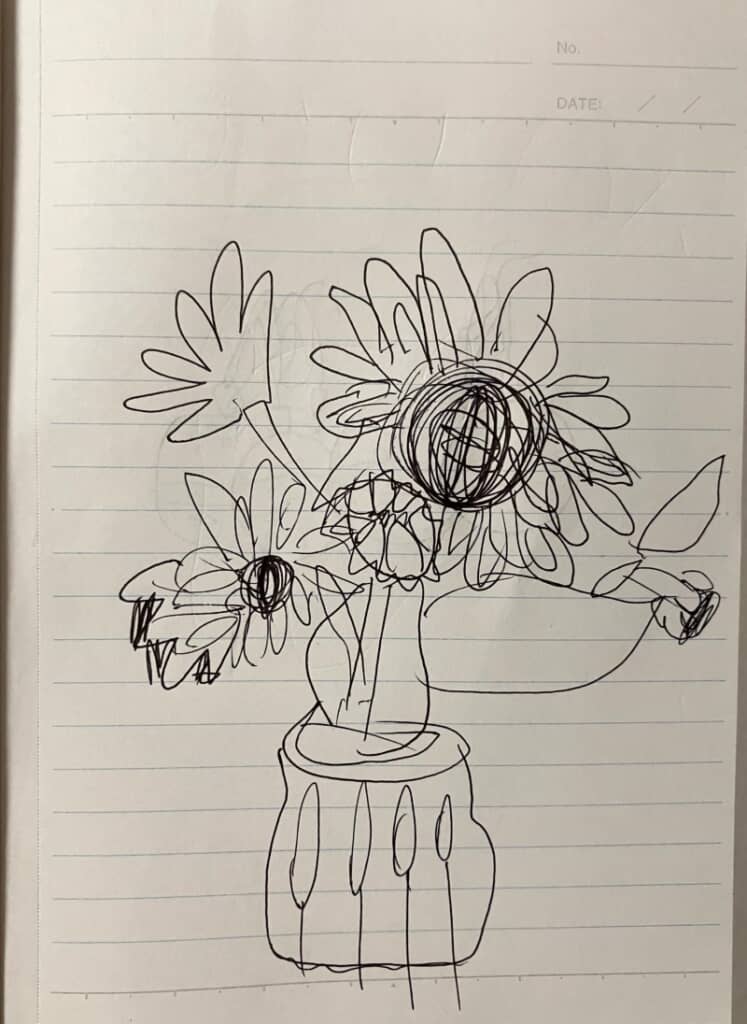 元気いっぱいに描かれたひまわり