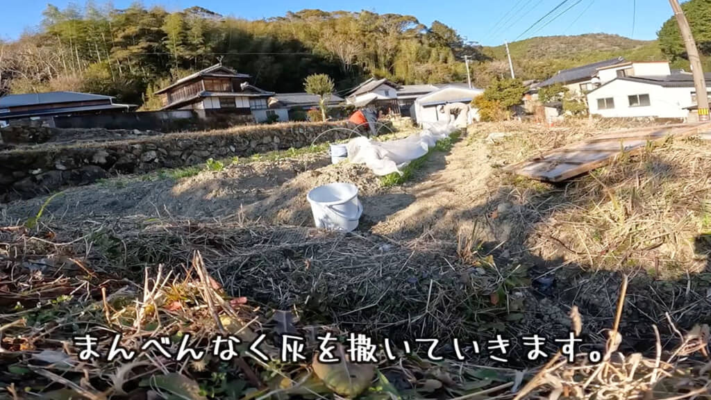 息子さんと畑の手入れをするきみ子さん