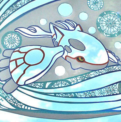  青を基調とした幻想的な切り絵アートで描かれた海の生き物モチーフ。