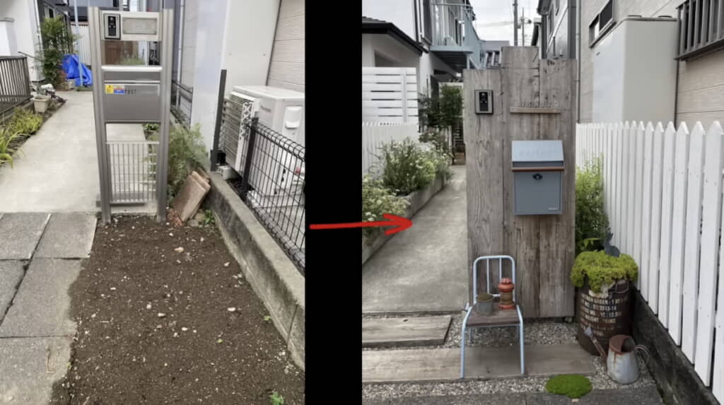 ナチュラルテイストな木製門柱に大変身
