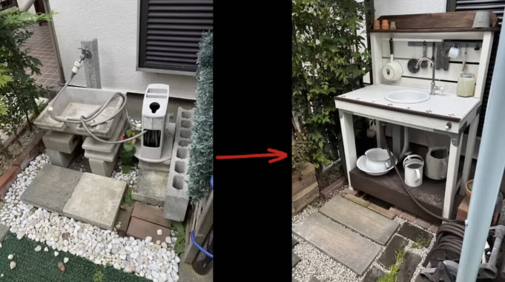 かわいくおしゃれにリメイクされた立水栓
