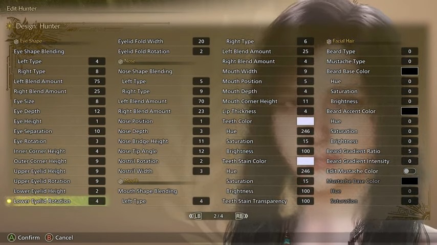 動画内には詳細な数値を掲載　※画像はYouTubeチャンネル「キャラクタークリエイション チャンネル」から