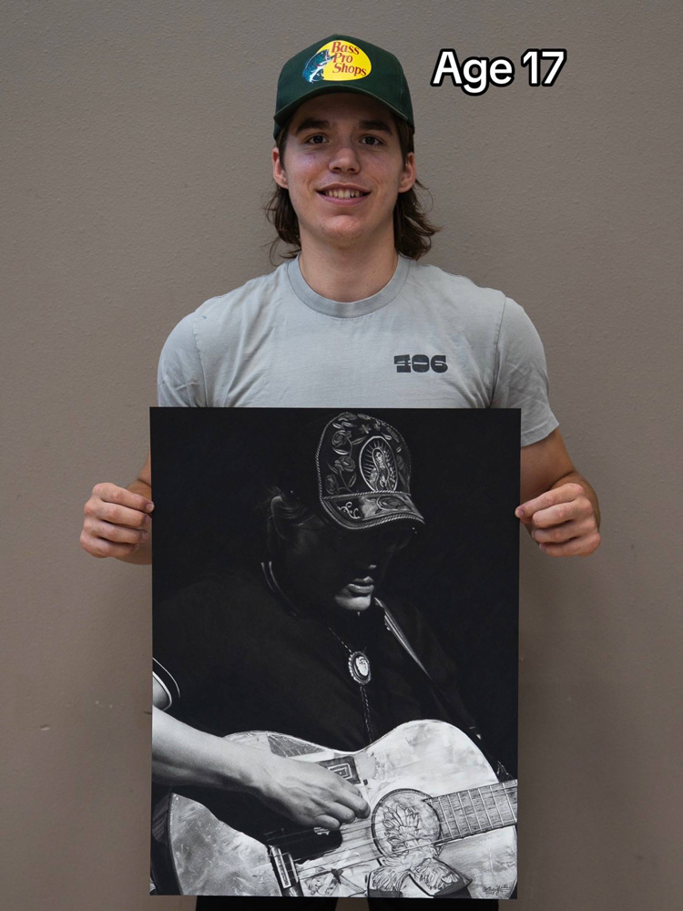 【17歳時の作品】ギターを奏でるモノクロ画