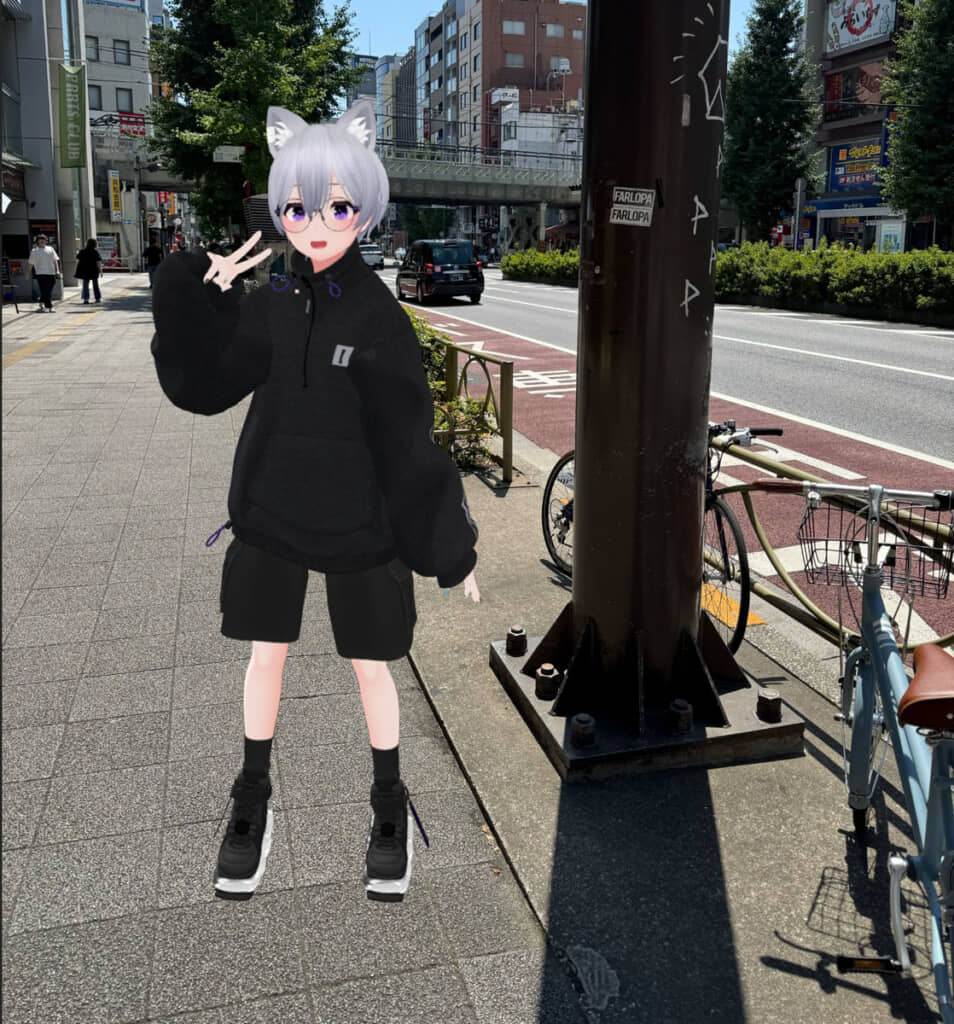 アバターを背景に置いただけの段階。さすがに違和感がすごい