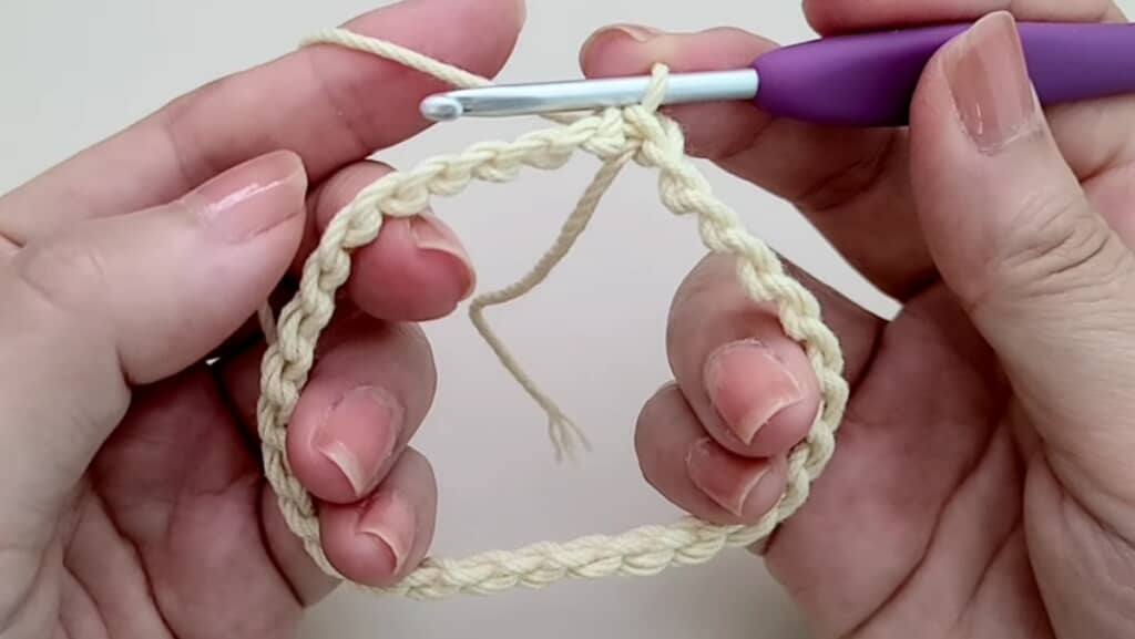 ゆったり目に鎖編みを30目編んで輪の形にする