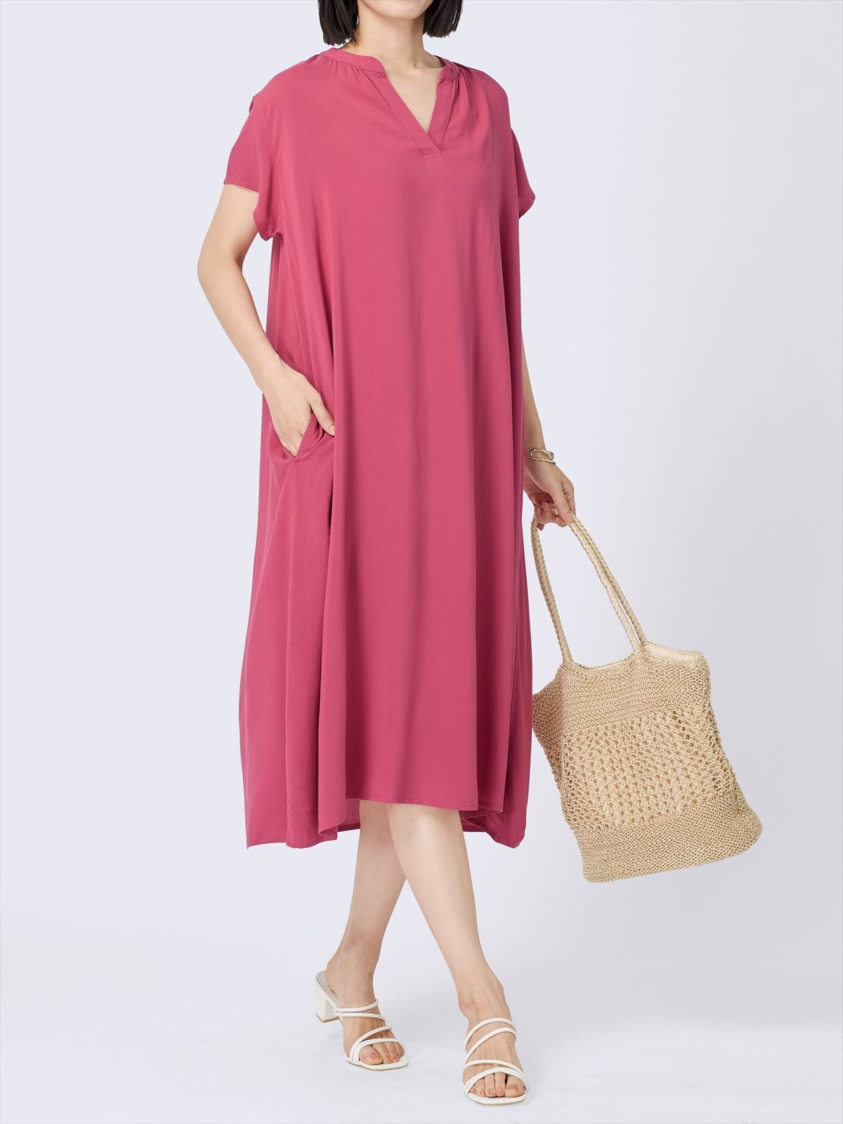 接触冷感レーヨンワンピース