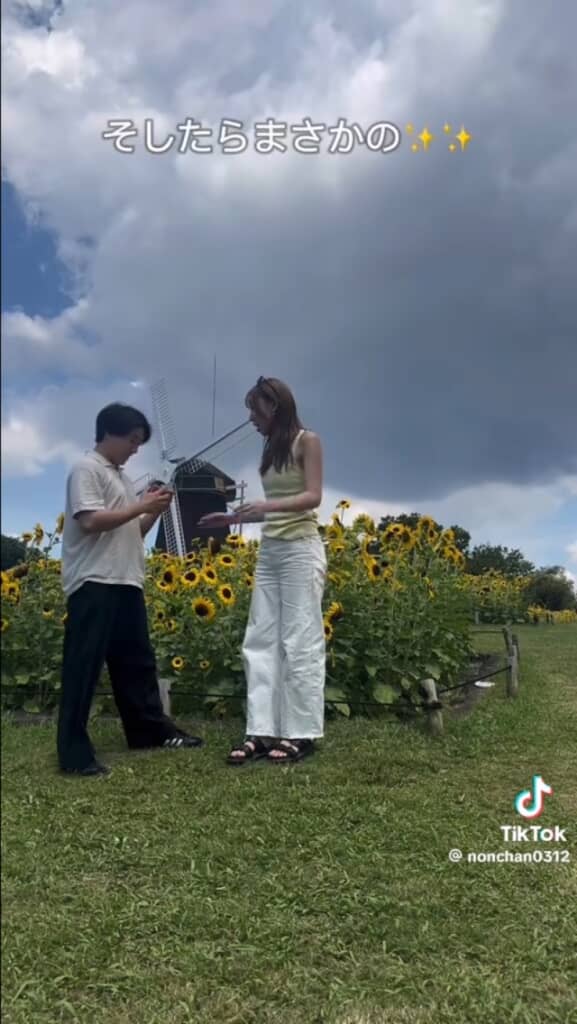 ひまわり畑でサプライズ