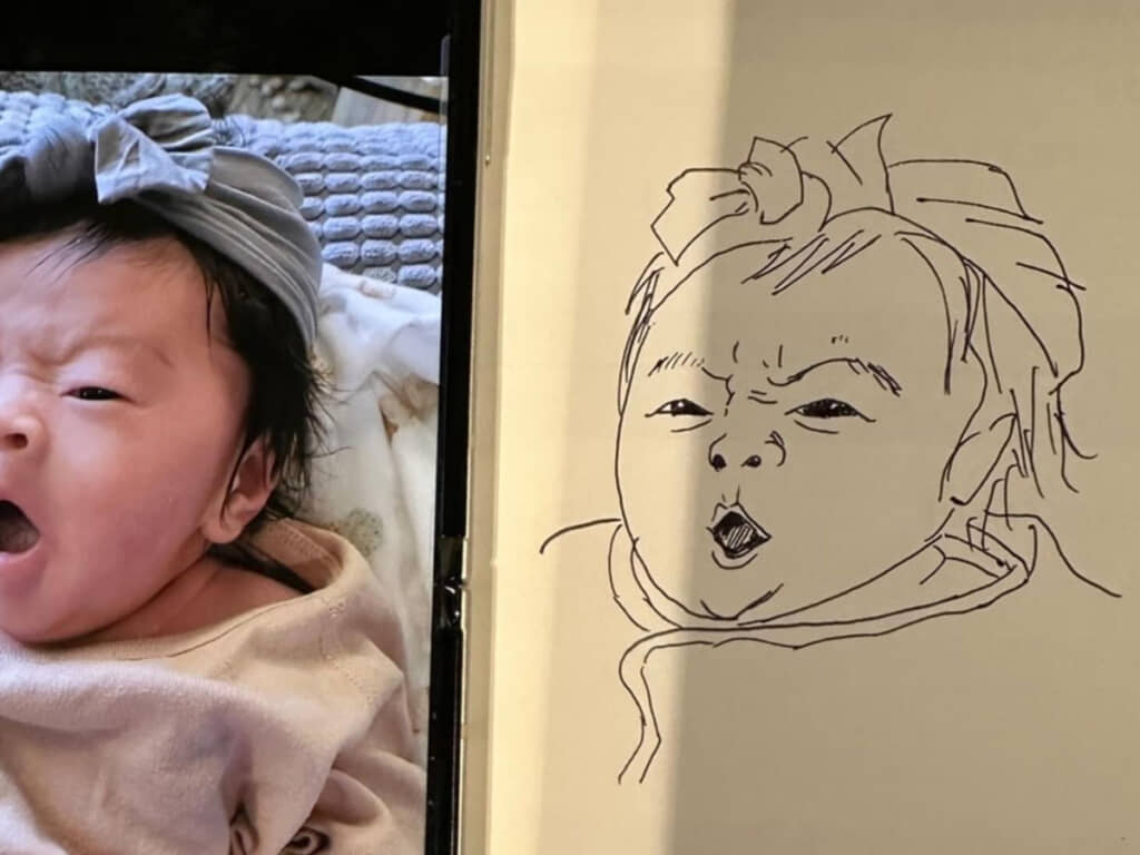 ママが描いた似顔絵。眉間のしわがリアル