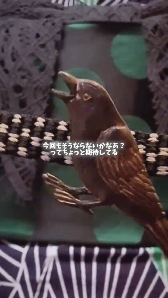 鬼殺隊の伝令係であるカラスを連想させる帯留め