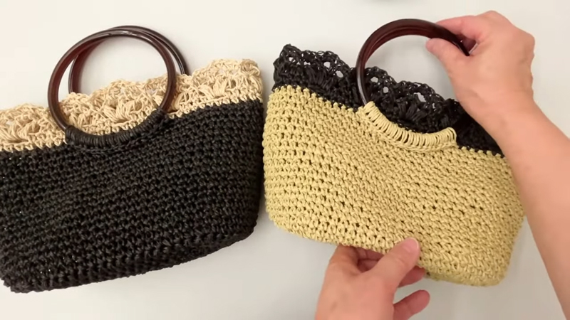 かわいい「ペーパーヤーンのレーシーバッグ」の完成です