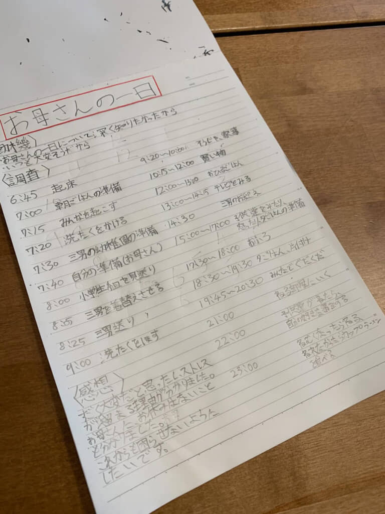 お母さんを一日中観察し、行動を事細かに記録