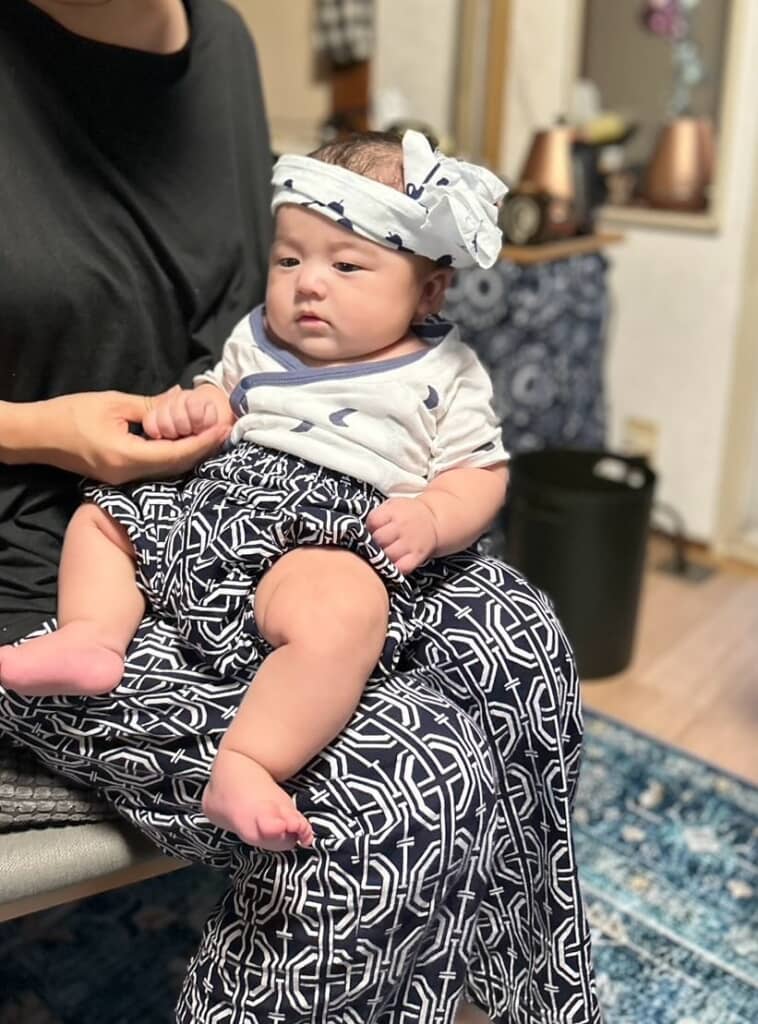 浴衣をほどいて作ったおそろいパンツ