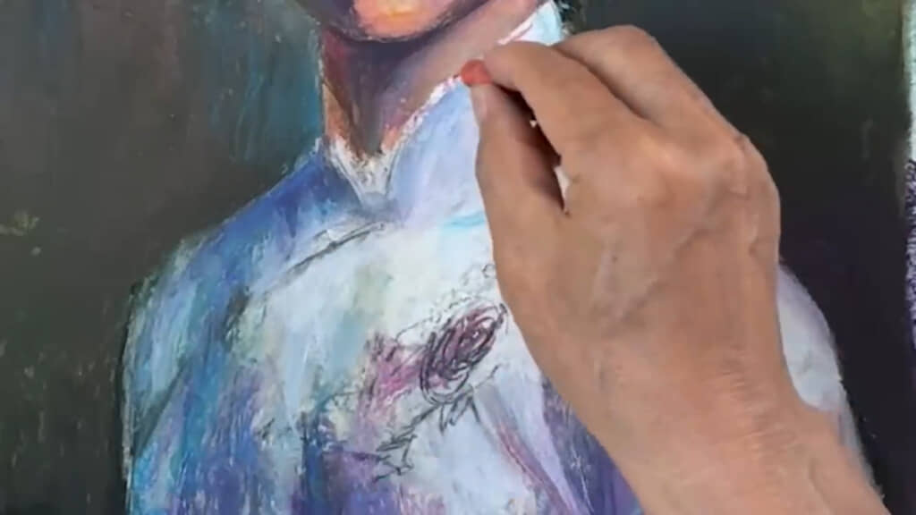 細い線で襟などを塗っていきます