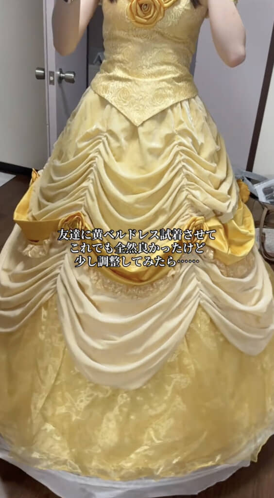 ディズニープリンセス風のドレスを買った女性→しっくりこず、手直し