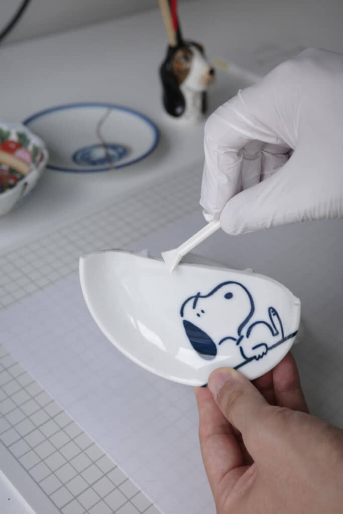 やすりで断面を整えてから接着