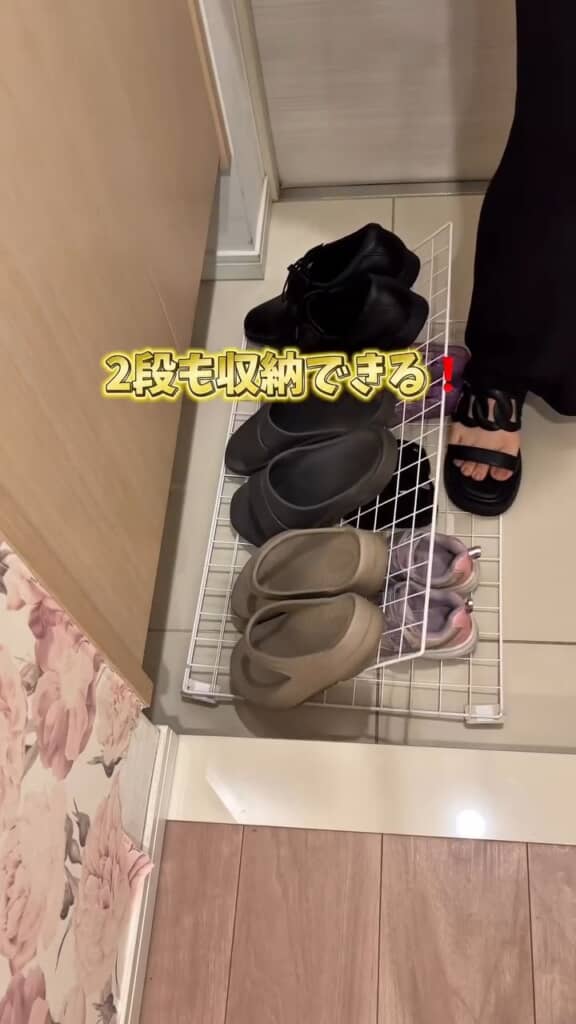 2段式のスライド収納に。隙間に余裕がない場合は、1段で止めて使う手も