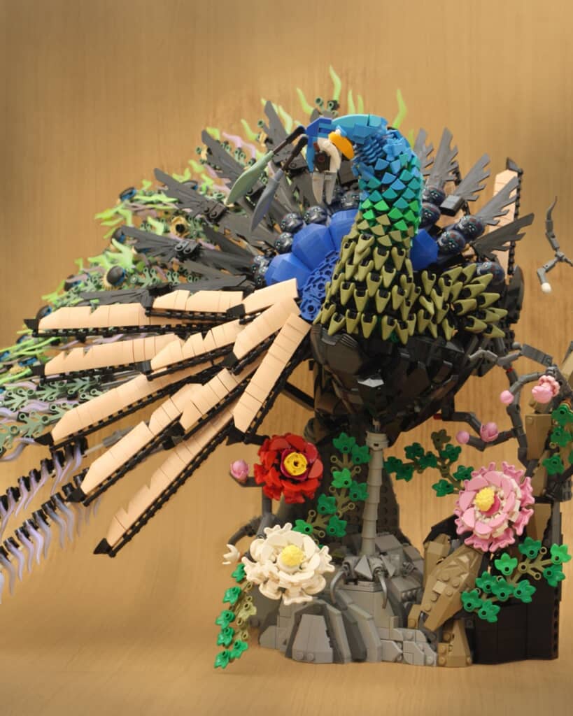 レゴで再現した日本画の孔雀図