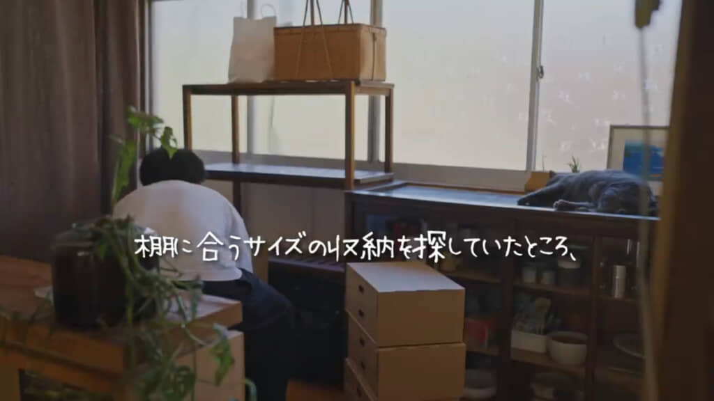 ビフォー。こちらの棚にダンボール収納ケースを入れたら……