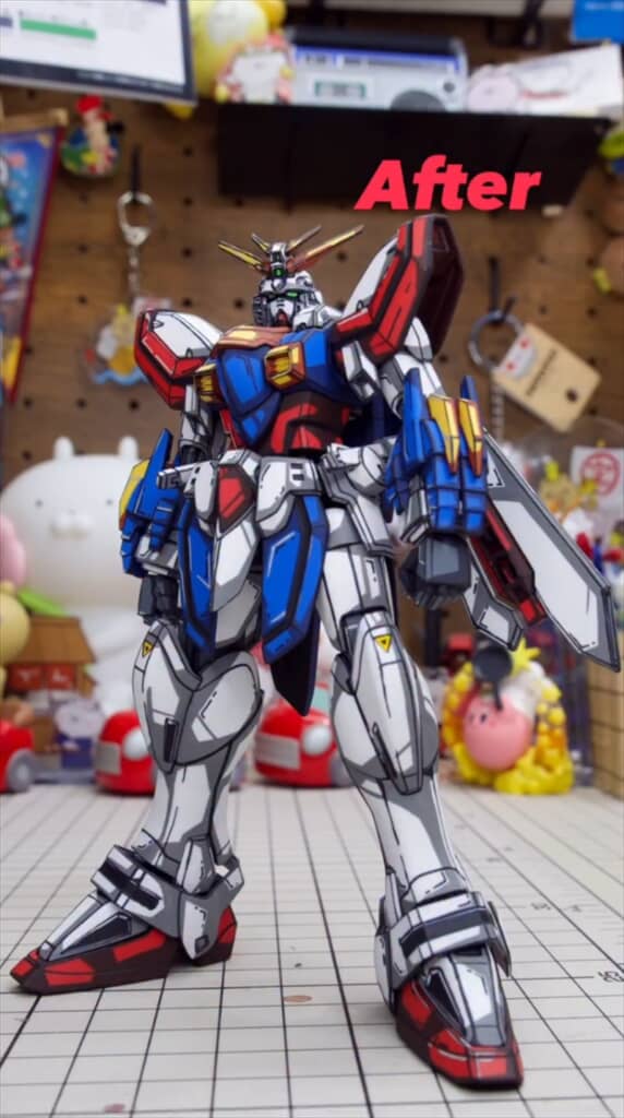 「機動武闘伝Gガンダム」ゴッドガンダムのガンプラをアニメ風に塗装したビフォーアフター