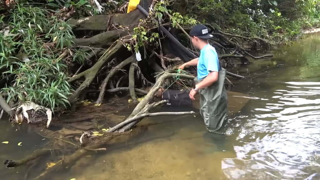 従来タイプのしかけ編みを水中に設置