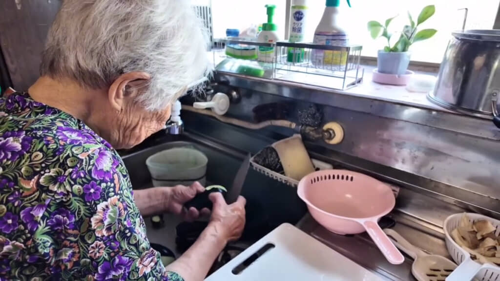 畑でとれたナスを使ってメインのおかずを作ります