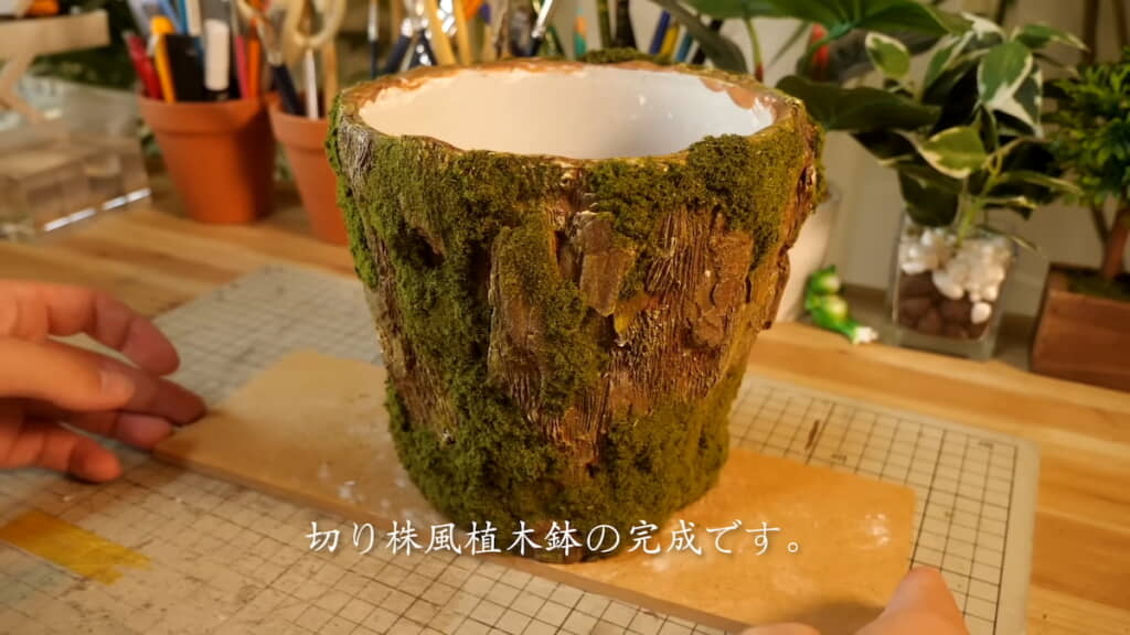 大木の幹のようになった植木鉢
