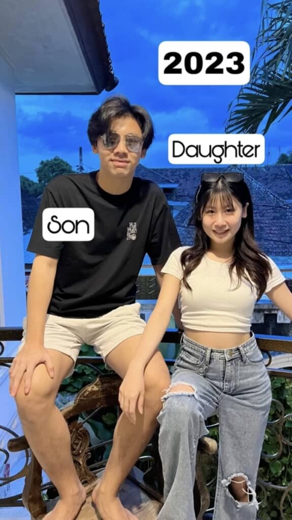 24年後、同じシチュエーションで写真に写る2人は……（画像はSan San ZhengさんのTikTok／@sansanzheng0より引用）