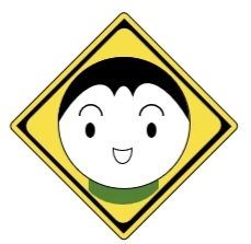 子どもの顔の「とび出し注意」標識の画像