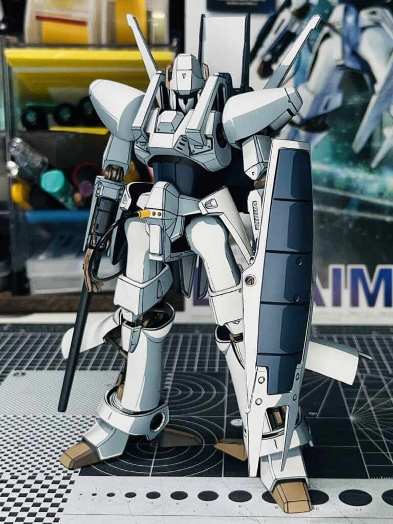 セル画タッチの塗装を施したエルガイムのプラモデル