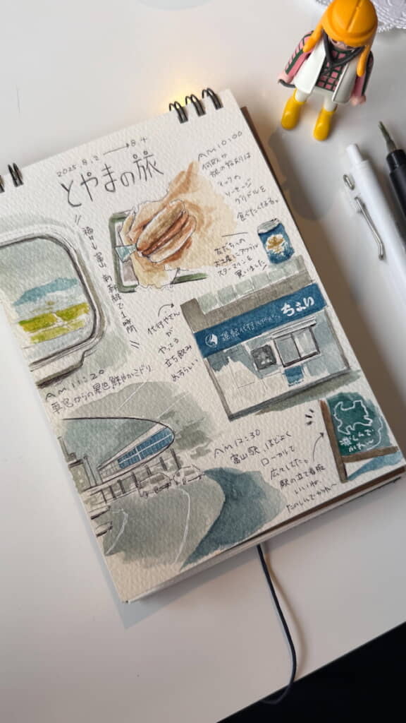 水彩スケッチで埋まっていくページ