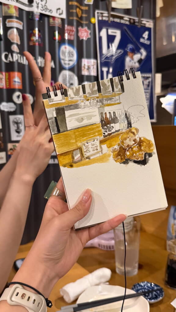 富山市「大衆酒場 六腑」での楽しい時間をスケッチ