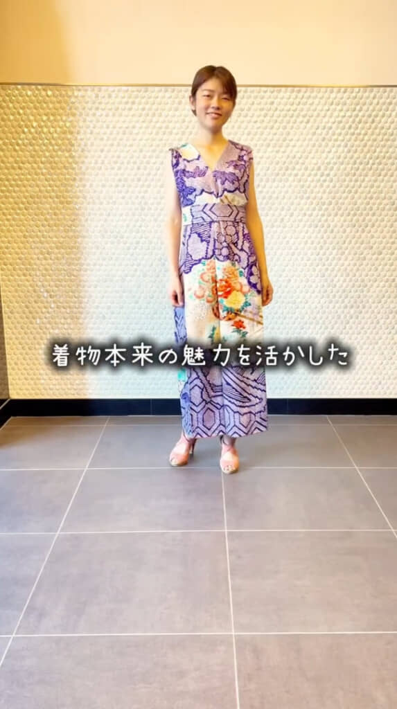 完成した着物リメイクドレス