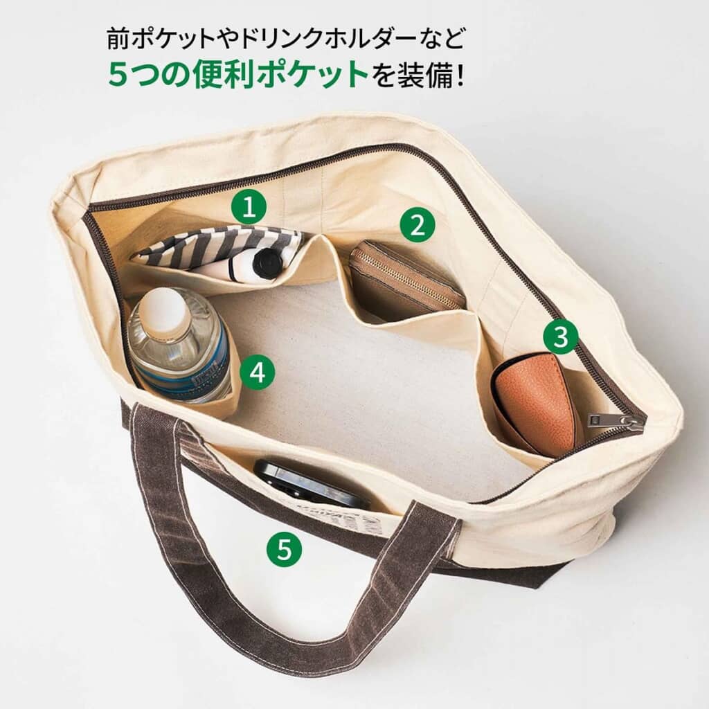 5つのポケット付き