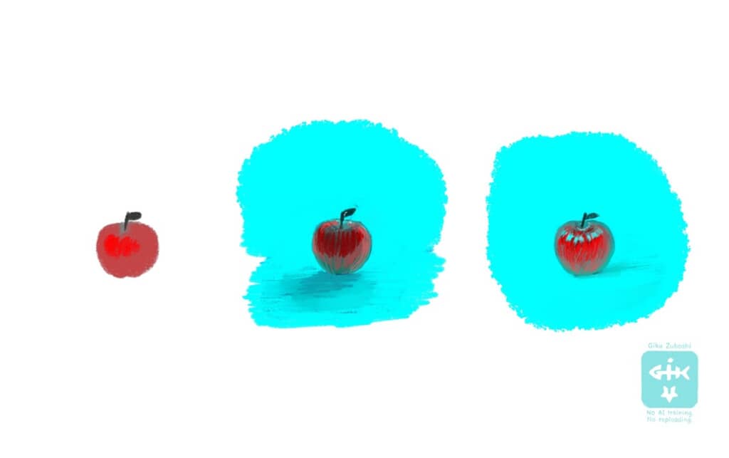 赤いリンゴにシアンを足してより赤く見せる