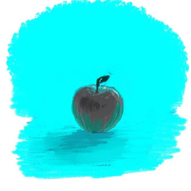 モノトーンで描かれたリンゴにシアンを足した絵