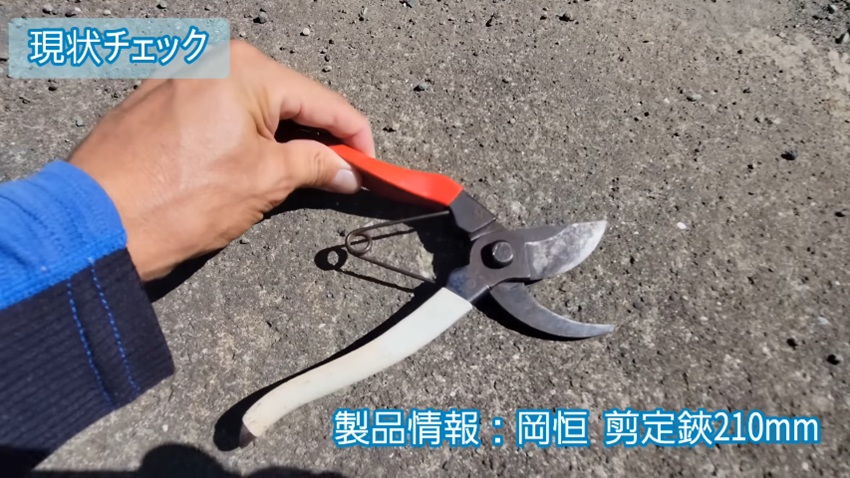 汚れが付いて黒ずんでいる剪定バサミ