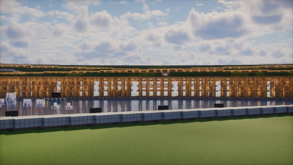 Minecraftで再現した大屋根リングを真横から見た景色