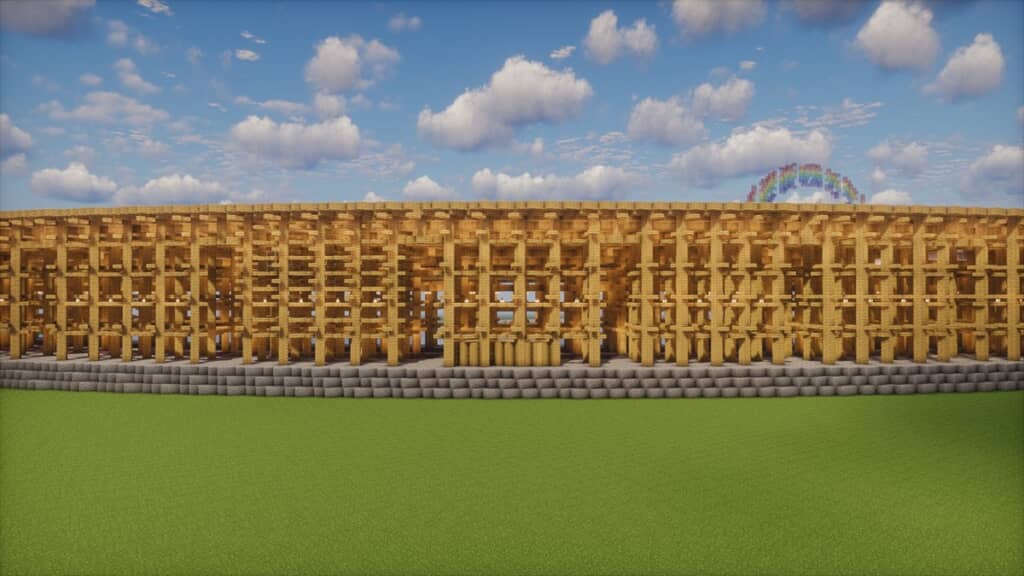 Minecraftで再現した大屋根リングを真横から見た景色