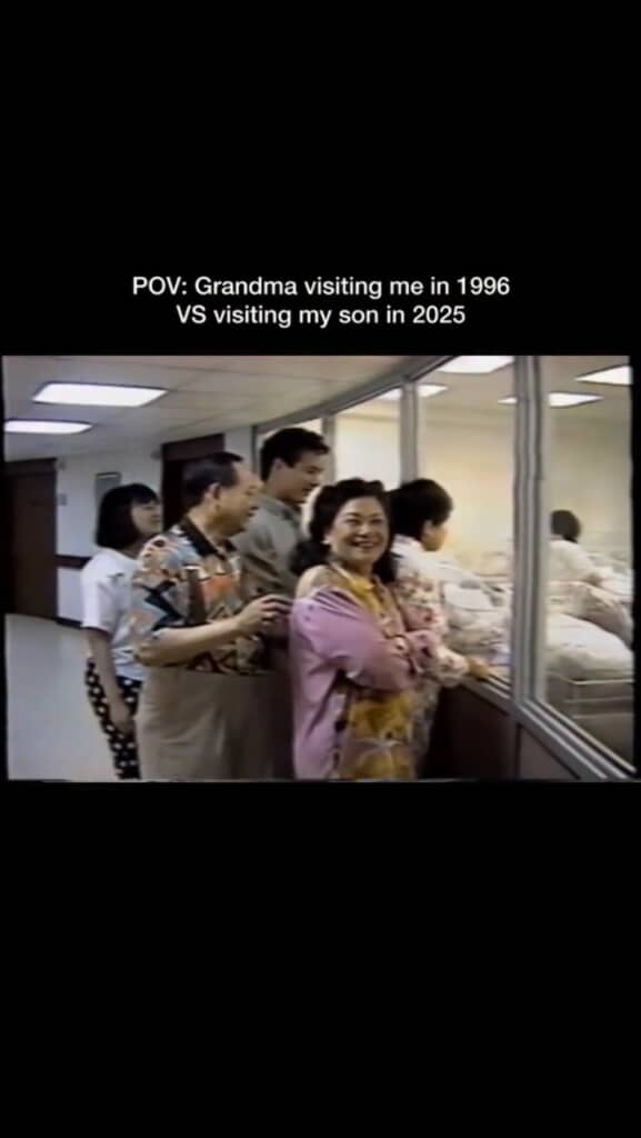 生まれたばかりの赤ちゃんと対面したおばあちゃん