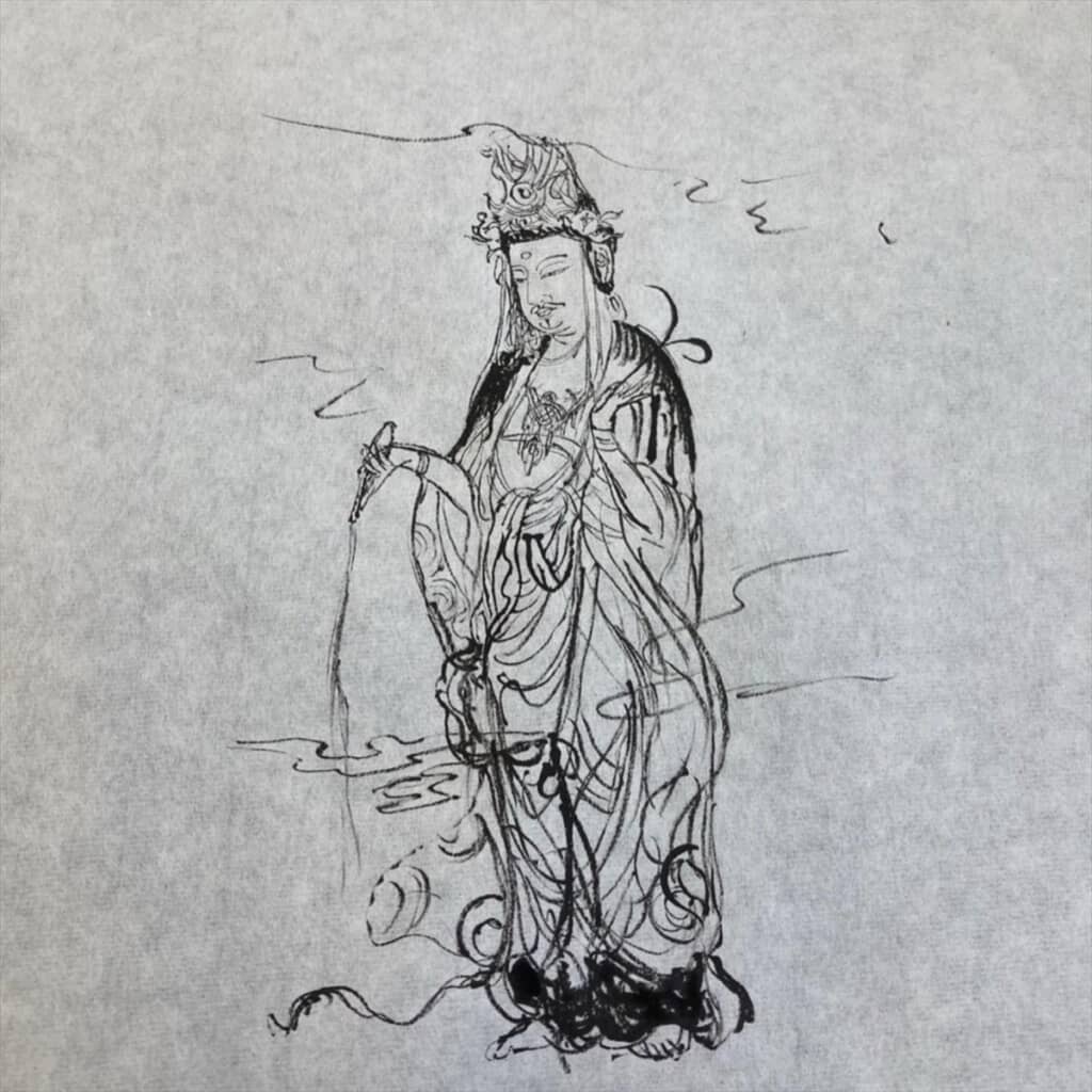 美術大学に通う息子が描いた観音様の水墨画