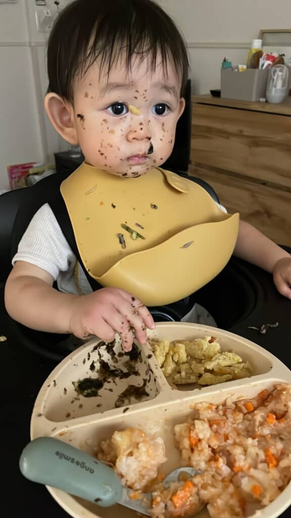 海苔和えがお顔に……！