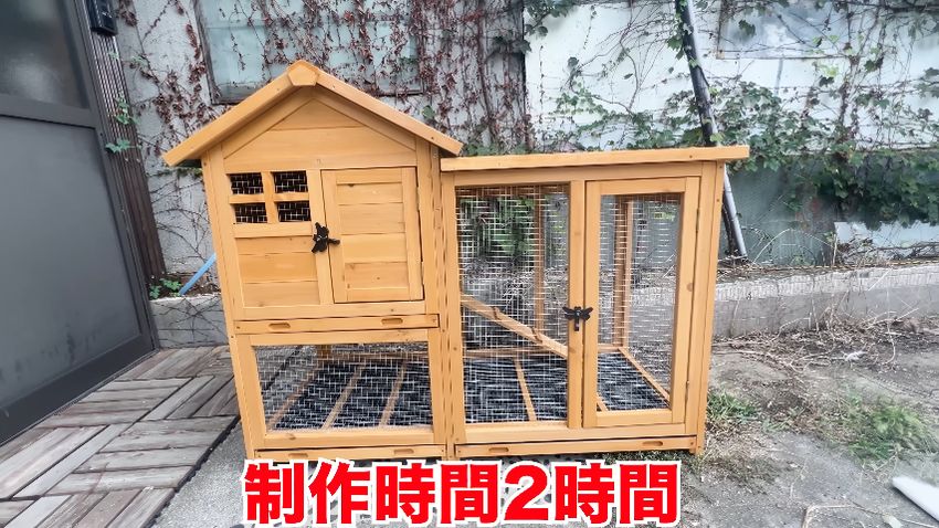 2時間かけて完成させたニワトリ小屋
