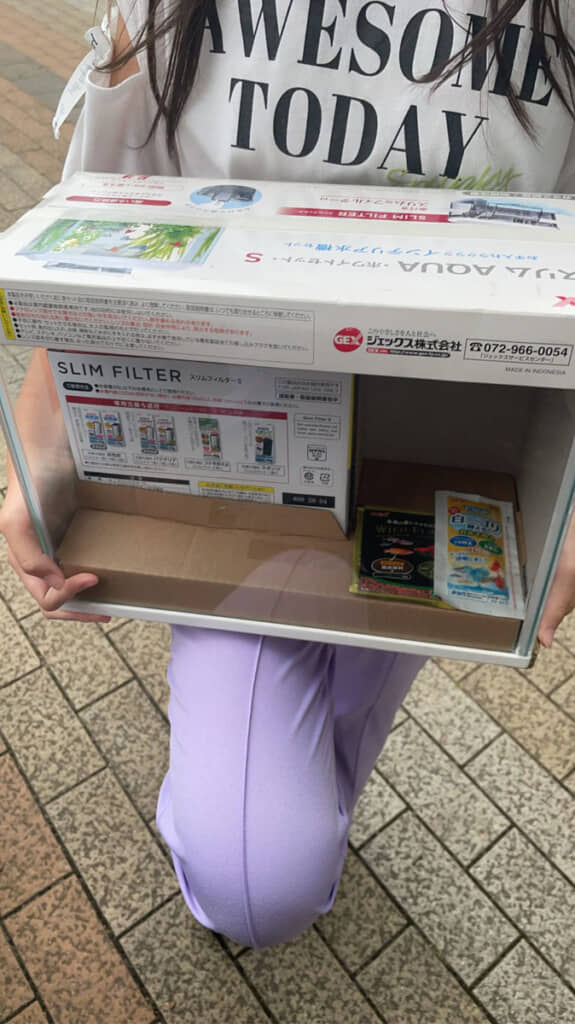 次女がまさかの水槽ゲット。逆転ホームラン級の大手柄