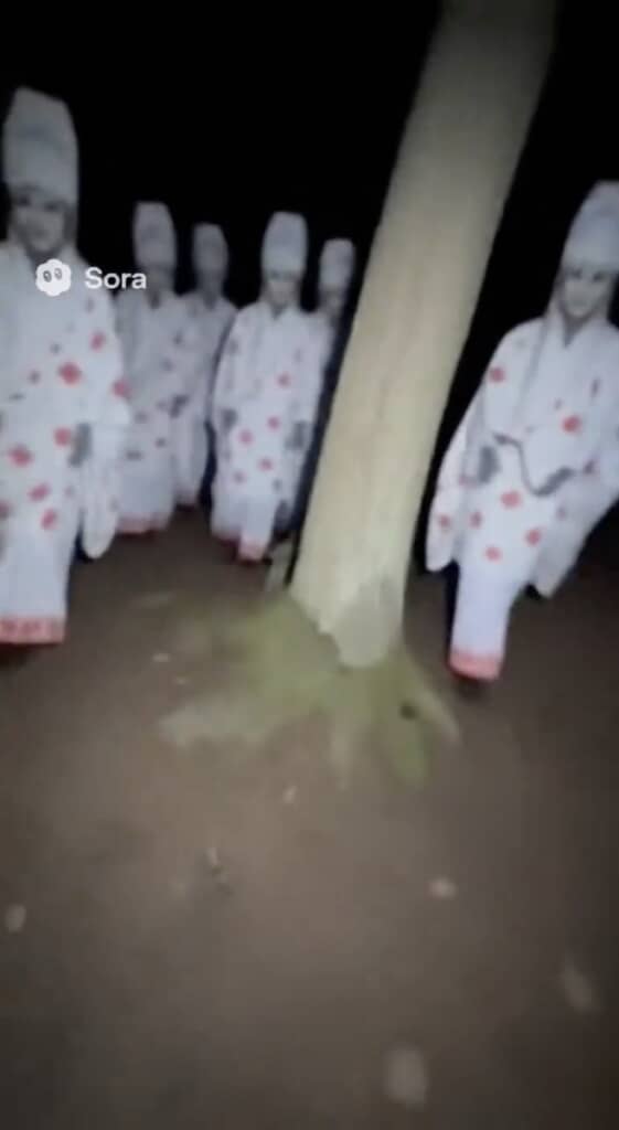 振り向くと、謎の一団が……！