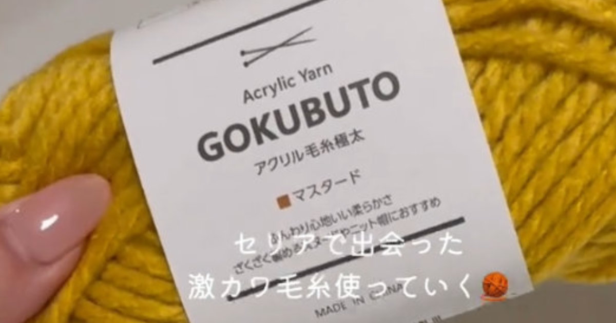 セリアの極太毛糸をザクザク編んでいくと……「わああ」　かぎ針編み初心者が作る“もちふわアイテム”に「絶対冬までに編みたい」（1/2） | ハンドメイド ねとらぼ
