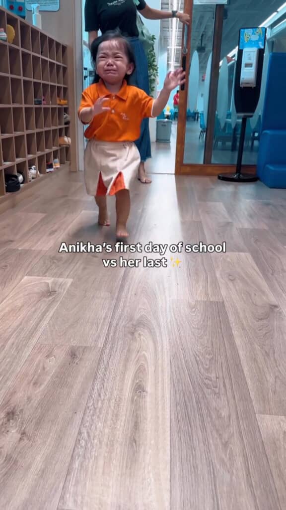 入学初日に大号泣するアニカちゃん（画像はSheryl Biangco／＠sherylbiangcoさんのInstagramから）