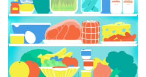 冷蔵庫のイラスト。中には「プリン」が隠れている