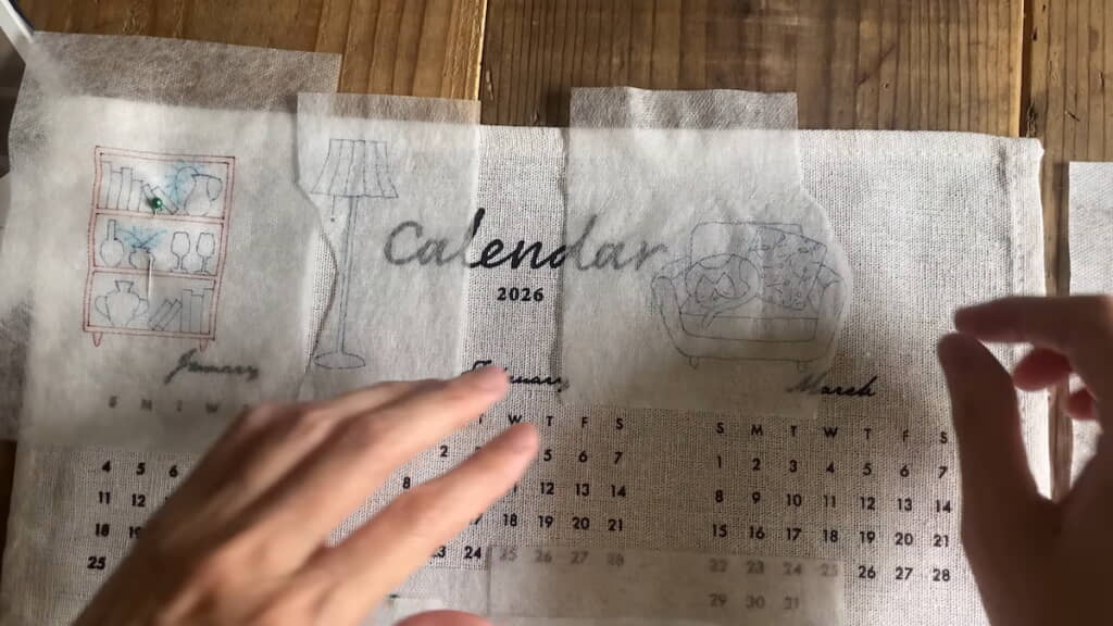 刺しゅうの転写したシートを配置して位置決め